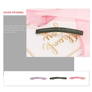 Elegant acetate hairpin with hand-set rhinestones and golden spring clip for women