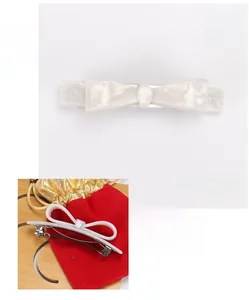 Barrette nœud en acétate français avec motif marbre blanc, 8,7x1,7 cm et pince à ressort