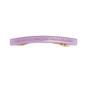 Macro shot of purple acetate spring clip featuring a single row of sparkling rhinestones