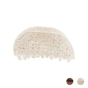 Luxueuse Pince à Cheveux en Acrylique avec Strass Grande Pince Requin Demi-Ronde pour Femmes Accessoires de Mariage Brillants