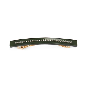 Minimalist dark green acetate hair clip with sparkling rhinestones and gold spring clip