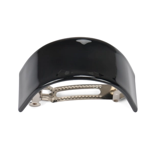Barrette à cheveux incurvée en acétate noir brillant avec pince à ressort en métal