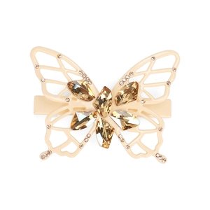 Detail of acetate butterfly hair clip with hollow wings and sparkling crystals