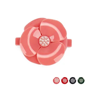 Elegant Camellia Hair Clip Solid Color Acetate Rhinestone Flower Spring Clip For Women French Classic Style Headpiece Accessory
