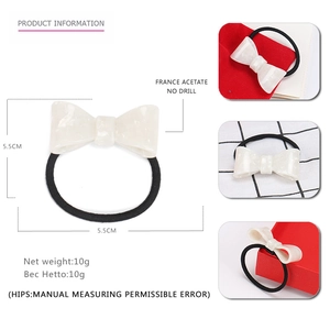 Elegant white marble acetate bow hair tie with high elastic black rubber band for women