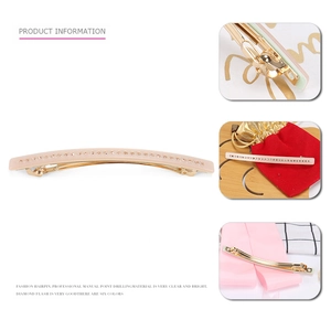 Elegant spring hair clip with rhinestone inlay and gold base in lotus root pink finish