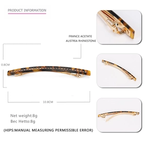 Detailed macro view of 10.8cm tortoiseshell acetate hair clip with Austrian rhinestones
