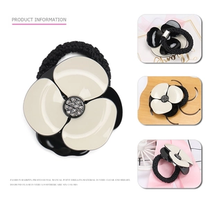 Handcrafted camellia hair scrunchie with diamond inlay and durable woven elastic band