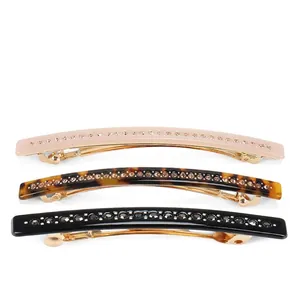 Elegant Acetate Rhinestone Spring Hair Clips For Women Minimalist French Barrette Tortoiseshell Black Pink Hairpins Accessories