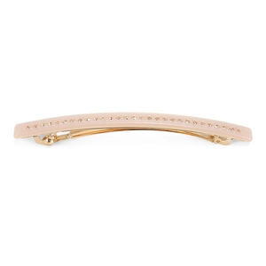 Elegant peach pink acetate hair clip with rhinestones and gold spring buckle