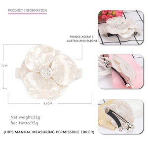 French acetate flower hair clip with rhinestones, stylish leopard print spring barrette
