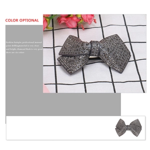 Sparkling acrylic bow hair clip with full black rhinestones for women hair styling