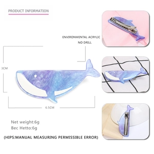 Barrette dauphin en acrylique à texture marbrée bleue avec pince métallique pour femmes