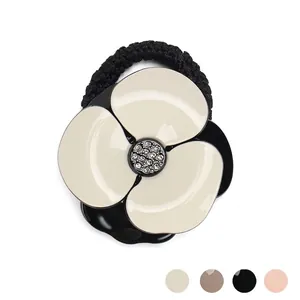 Elegant Camellia Flower Acetate Hair Ties With Rhinestone Handmade Hair Scrunchies For Women Ponytail Holder Fashion Accessories