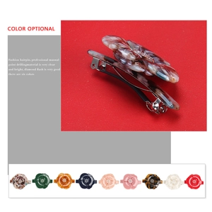 Colorful acetate flower hair clip with rhinestones, available in nine versatile patterns