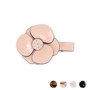 French Vintage Camellia Flower Acetate Hair Clip Elegant Rhinestone Inlaid Duckbill Clip For Wedding Party Women Hair Accessories