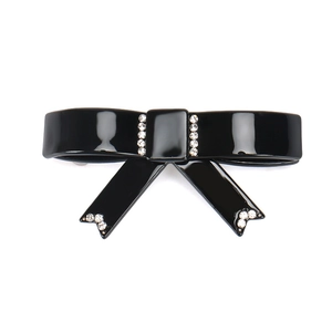 Elegante fermaglio per capelli a fiocco in acetato nero con strass lucidi per donne