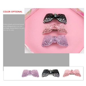 Barrettes à cheveux nœud en strass étincelants en noir, rose clair et violet clair