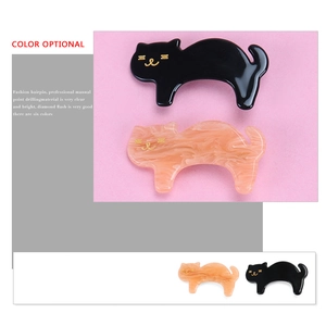 Barrettes à cheveux chat en acrylique noir et orange marbré avec détails dorés