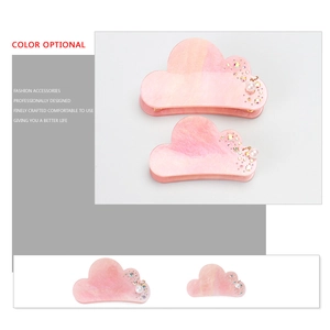 Pink marble cloud hair claw clip with colorful rhinestones and hanging pearl pendant