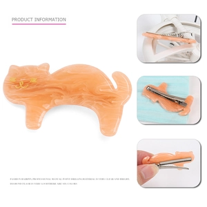 Pince à cheveux chat mignon en acrylique marbré orange avec clip bec de canard en métal
