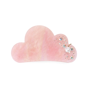Pink marble resin cloud hair claw clip with golden glitter and pearl pendant detail