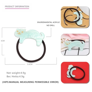 Cute cartoon cat acrylic hair tie in mint green marble pattern for women and girls