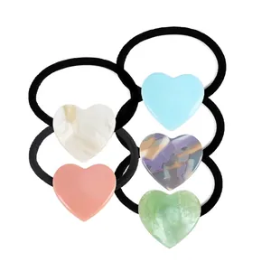 Five-piece heart acetate hair ties set with elastic rubber bands in colorful assorted styles