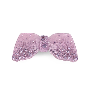 Barrette à cheveux nœud en acrylique violet avec strass scintillants et pince à ressort