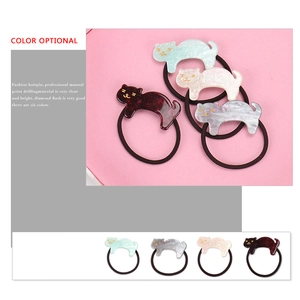 Japanese Style Cute Acrylic Cat Shaped Hair Ties For Women Girls Marble Pattern Elastic Hair Bands Sweet Animal Hair Accessories