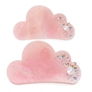 Pink Cloud Shape Acrylic Hair Claw Clip With Rhinestones And Artificial Pearl Pendant Sweet Starry Sky Hair Accessory For Women