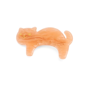 Pince à cheveux chat en acrylique marbré pêche avec détails métalliques dorés fins