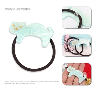 Cute mint green cat acrylic hair tie with glitter finish and black elastic rubber band