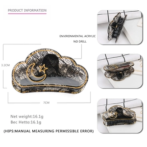 Cloud-shaped acrylic hair claw in black with gold moon and stars, size 7x3.2CM