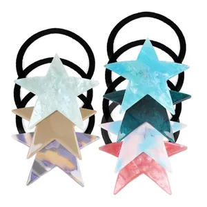 8-piece set of star-shaped acrylic hair ties in various colors and marble textures