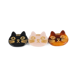 Dreifarbige Katzen-Haarklammer in Schwarz, Cremrosa und Schildpatt mit Golddetails