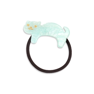 Cute mint green acrylic cat hair tie with marble texture and black elastic band