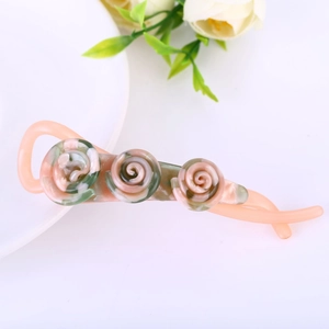 Pince Banane en Acétate Fleur de Rose Style Coréen Fait à la Main Texture de Marbre Ornement en Strass Accessoire de Coiffure pour Femme