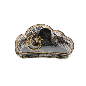 Cloud-shaped black translucent hair claw with lace pattern and golden moon star accents