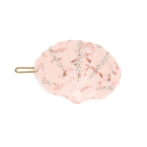 Barrette à cheveux élégante en acétate rose forme coquillage avec des strass brillants