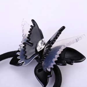 Élastique papillon élégant en acétate noir et gris translucide avec strass blanc