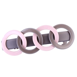 Minimalist acetate hair clip with pink and taupe circle links on a long spring bar