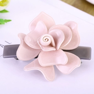 Pince à Cheveux à Ressort Élégante en Acétate de Cellulose Fleur de Camélia Avec Künstliche Perle Rose Blanc Accessoires Cheveux Femme