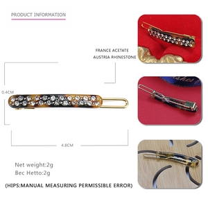 Tortoiseshell acetate hair clip with rhinestones, 4.8cm width and 0.4cm height