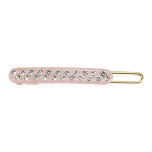Detail of light pink acetate hair clip with double rows of sparkling rhinestones