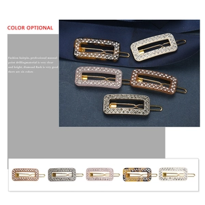 Elegant geometric hair clips with rhinestones in multiple colors for stylish hair styling