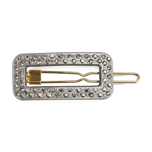 Elegant geometric hair clip with gray-purple frame and double-row sparkling rhinestones