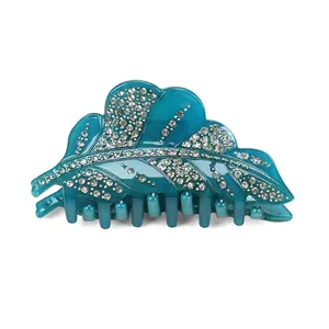 Pince à Cheveux Acrylique Forme de Feuille Rétro Élégant Incrusté de Strass Fait Main Accessoire de Cheveux Femme Fête Quotidien