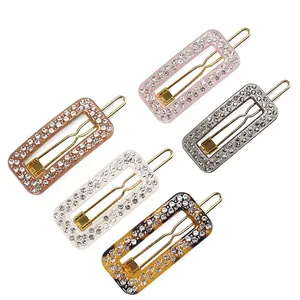 Korean Minimalist Acetate Rectangular Hair Clip Rhinestone Geometric Duckbill Clip For Women Girls Elegant Daily Hair Accessories