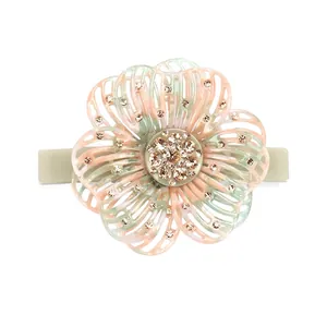 Elegant French Style Hollow Out Flower Acetate Hair Clip Rhinestone Inlaid Spring Clip Floral Marble Texture Hair Accessories For Women